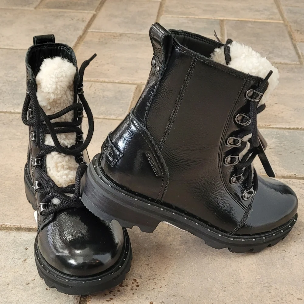 ๐คSOLD๐คSorel Lennox Shearling-Trimmed Patent Leather Combat Boots - Picture 6 of 10